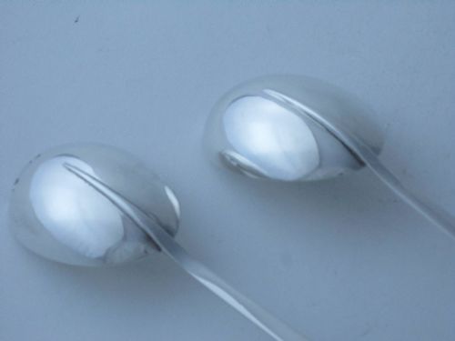 CHESTER ANTIQUE EDWARDIAN STERLING SILVER GLASS RAT TAIL SALAD SERVERS 1903 - ADDITIONAL PHOTO 4