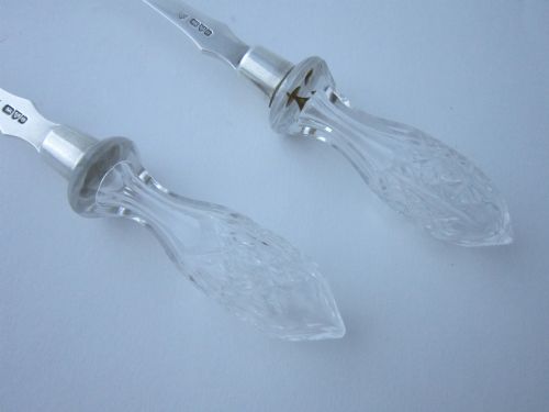 CHESTER ANTIQUE EDWARDIAN STERLING SILVER GLASS RAT TAIL SALAD SERVERS 1903 - ADDITIONAL PHOTO 5