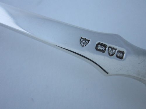 CHESTER ANTIQUE EDWARDIAN STERLING SILVER GLASS RAT TAIL SALAD SERVERS 1903 - ADDITIONAL PHOTO 6