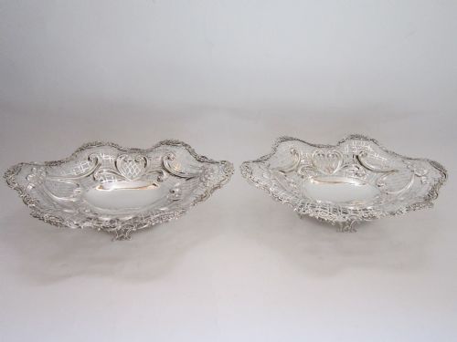 Pair of 14.6" Antique Victorian Sterling Silver Dishes - 1897