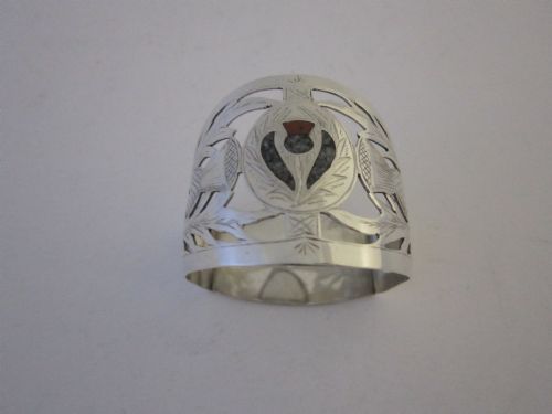 Antique George V Sterling Silver & Agate Napkin Ring - 1923
