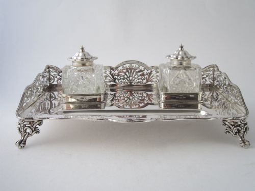 Large Antique George V Sterling Silver Inkstand - 1912