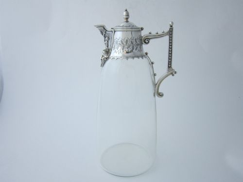 Antique Victorian Sterling Silver & Glass Claret Jug - 1868