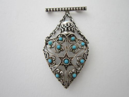 Continental Silver, Glass & Turquoise Perfume Bottle - Circa 1920'S