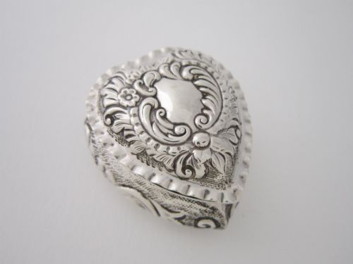 Antique Victorian Sterling Silver Heart Box - 1898