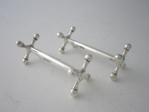 Heavy Pair of Antique George VI Sterling Silver Knife Rests - 1936