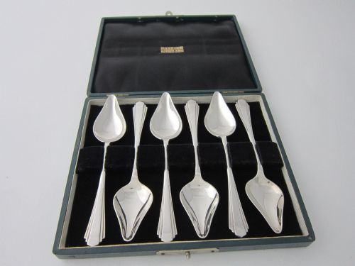 Antique George VI Sterling Silver Grapefruit Spoons - 1946