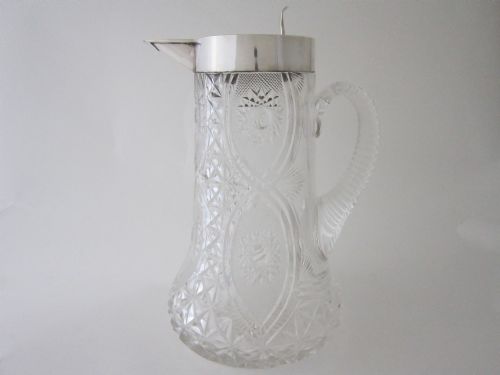 Large Antique George V Sterling Silver & Cut Glass Jug