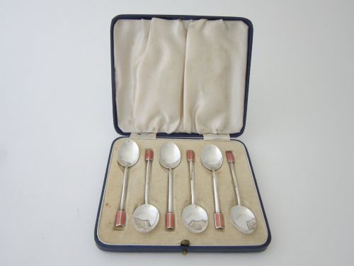 Art Deco Sterling Silver & Enamel Coffee Spoons - 1935