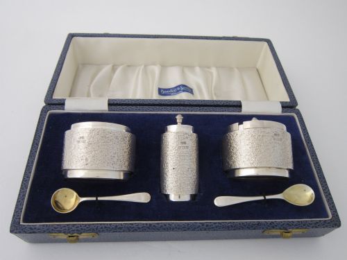 Elizabeth II Sterling Silver Three Piece Condiment Set - 1969
