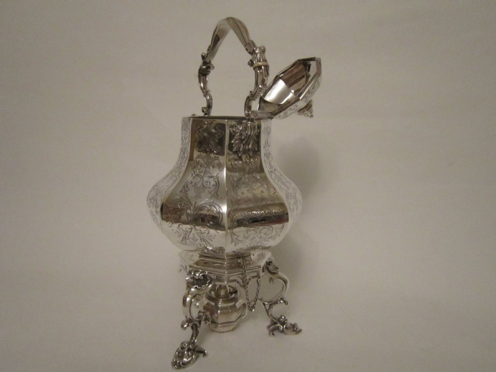 Antique Victorian Silver kettle on stand View II