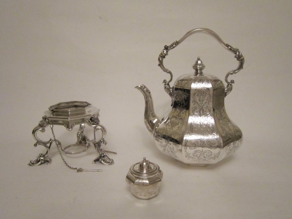 Antique Victorian Silver kettle on stand View III