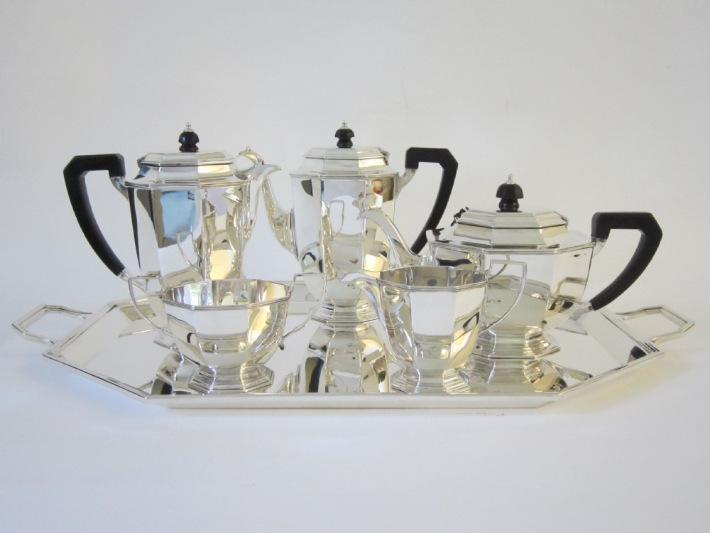 Art Deco George V Sterling silver tea set on tray