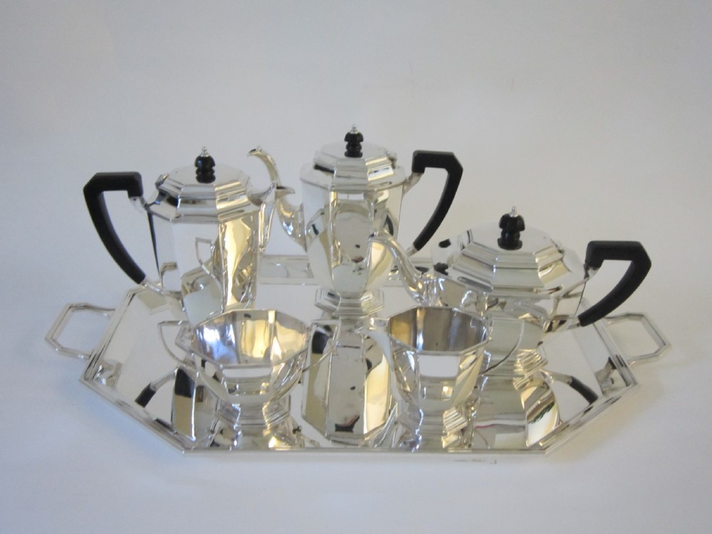Art Deco George V Sterling silver tea set on tray View XIII