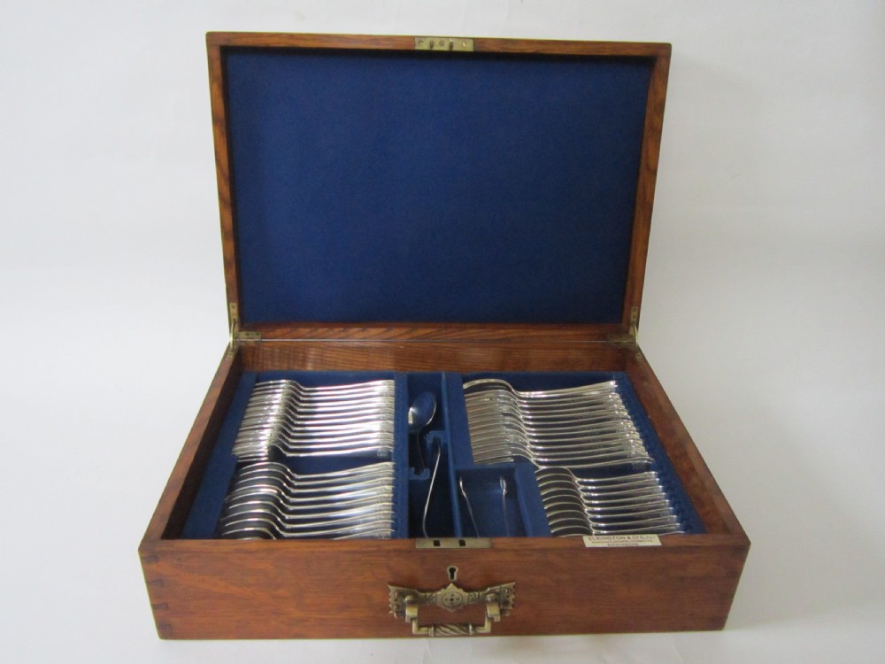 Antique Victorian Sterling silver canteen of rat tail cutlery View II