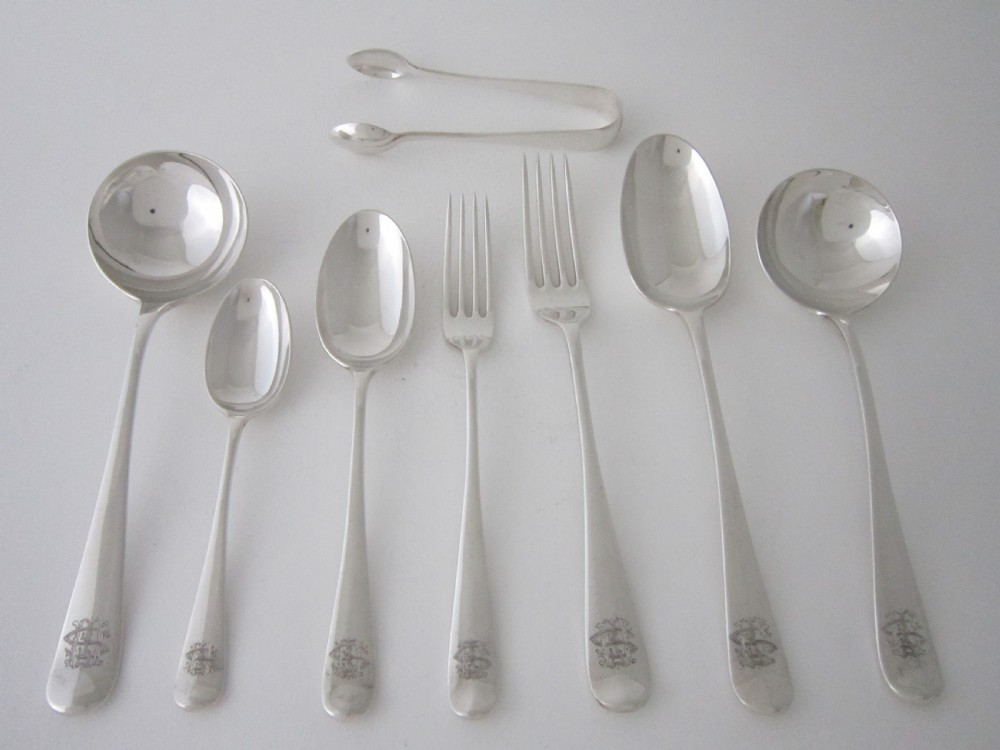 Antique Victorian Sterling silver canteen of rat tail cutlery View IV