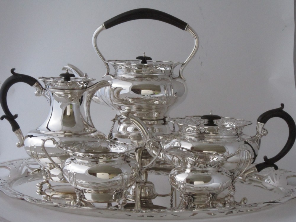 Antique George V Sterling silver 5 piece tea set on tray View XXV