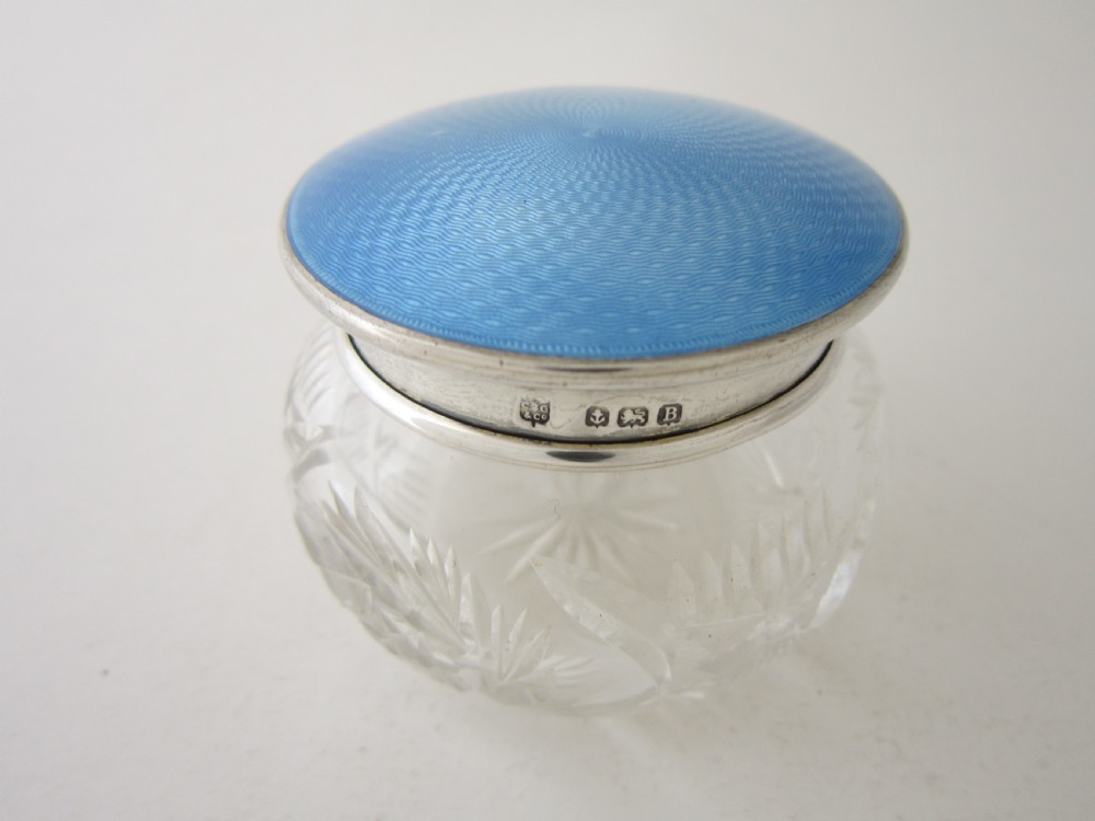 Antique George V Sterling silver and enamel glass jar