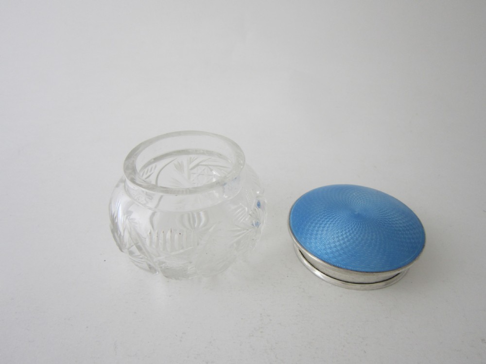 Antique George V Sterling silver and enamel glass jar View III