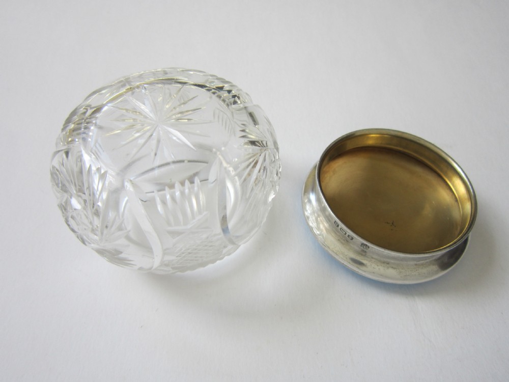 Antique George V Sterling silver and enamel glass jar View VI