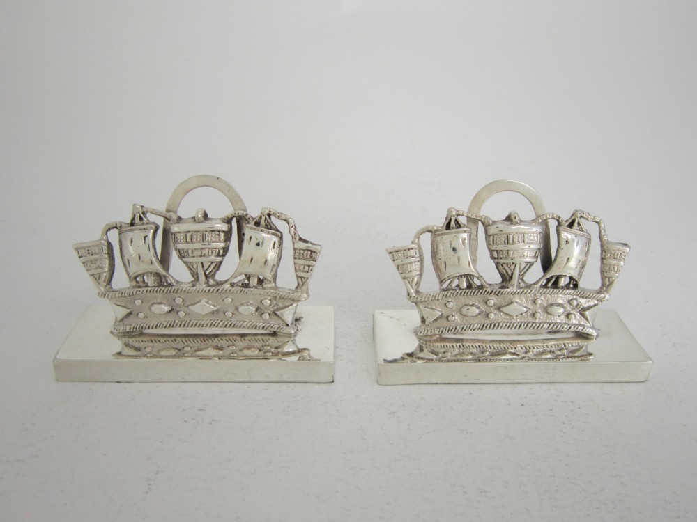 Antique Edwardian Sterling silver nautical menu/place card holders View II