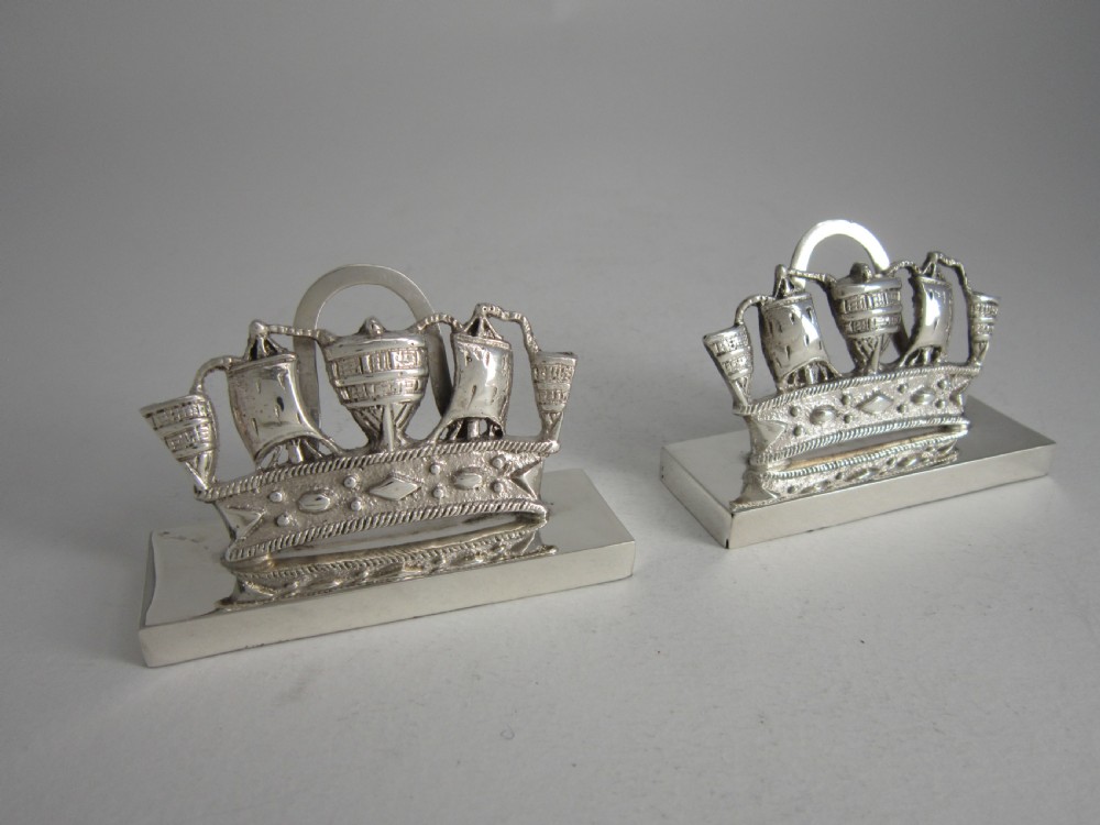 Antique Edwardian Sterling silver nautical menu/place card holders View VI