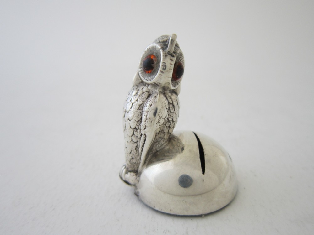 Antique Edwardian Sterling silver owl menu/place card holder View III