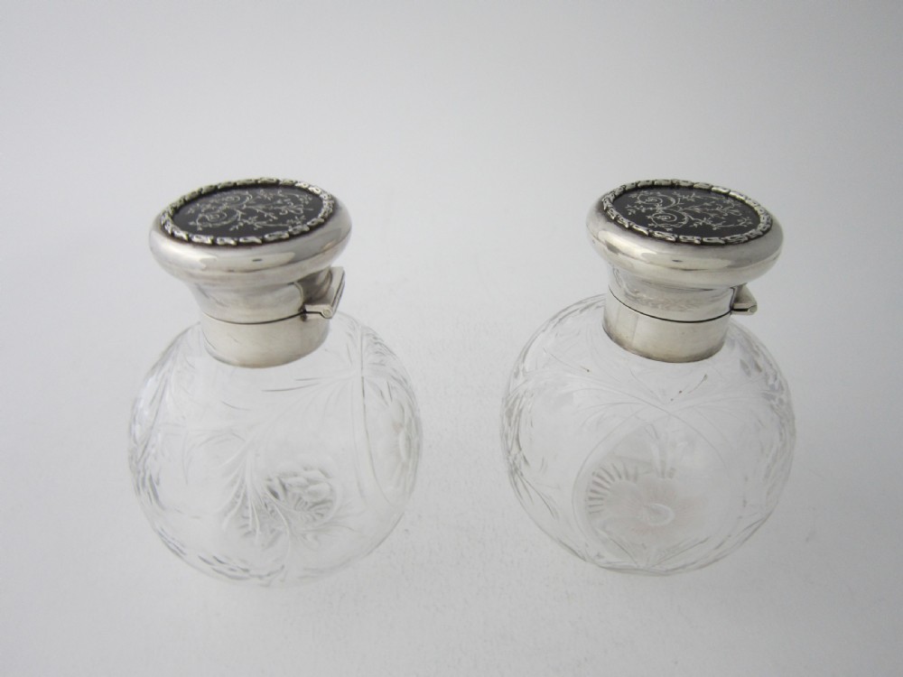 Antique George V Sterling silver and glass scent bottles