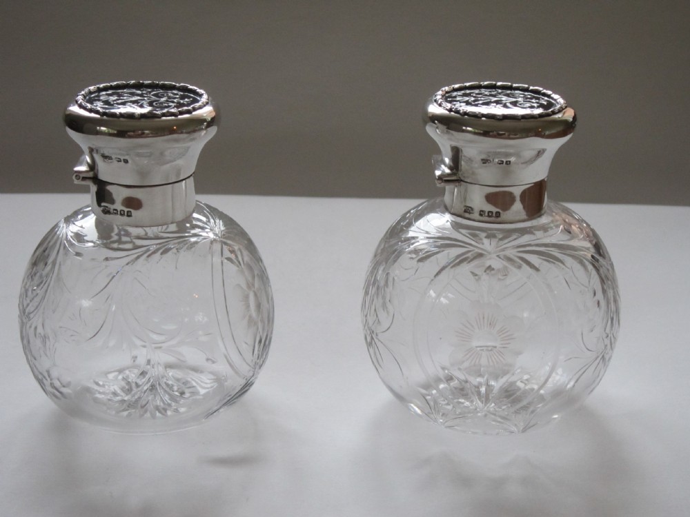 Antique George V Sterling silver and glass scent bottles View III