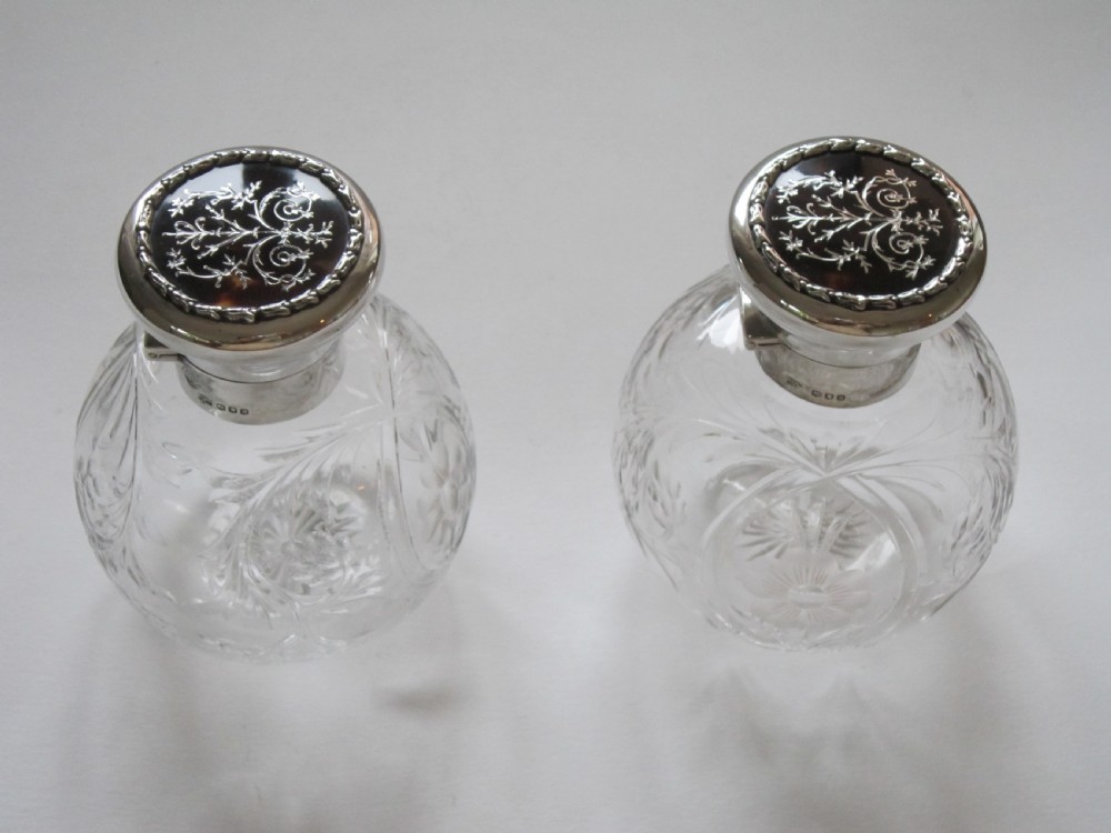 Antique George V Sterling silver and glass scent bottles View IV