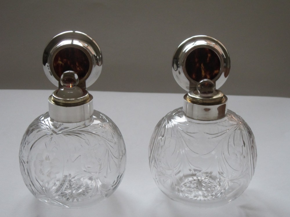 Antique George V Sterling silver and glass scent bottles View V