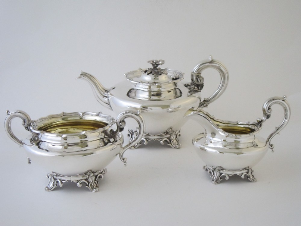 Antique William IV Sterling silver three piece tea set