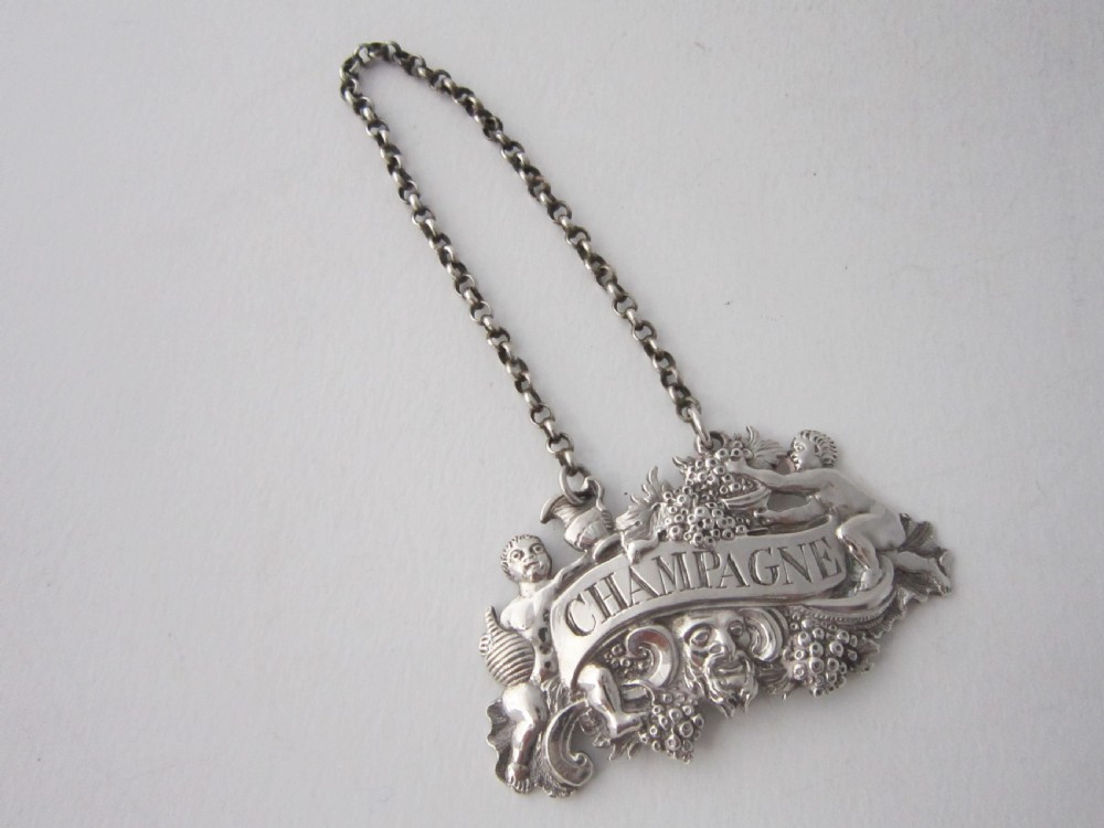 Antique George II Sterling silver Champagne wine label View II
