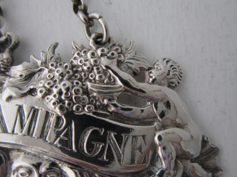 Antique George II Sterling silver Champagne wine label View IV