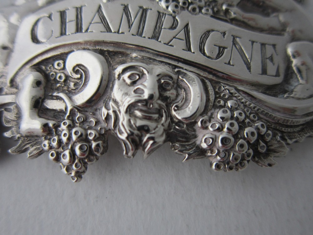 Antique George II Sterling silver Champagne wine label View V
