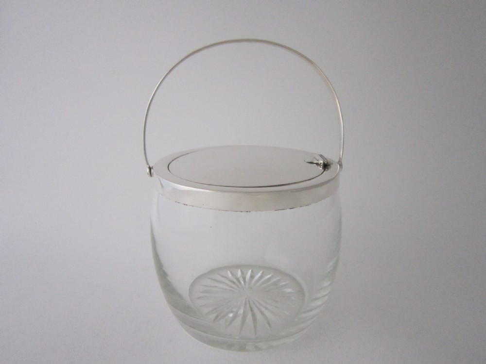 Antique Edwardian Sterling silver and glass biscuit barrel