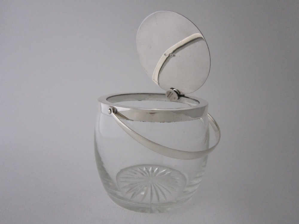 Antique Edwardian Sterling silver and glass biscuit barrel View II