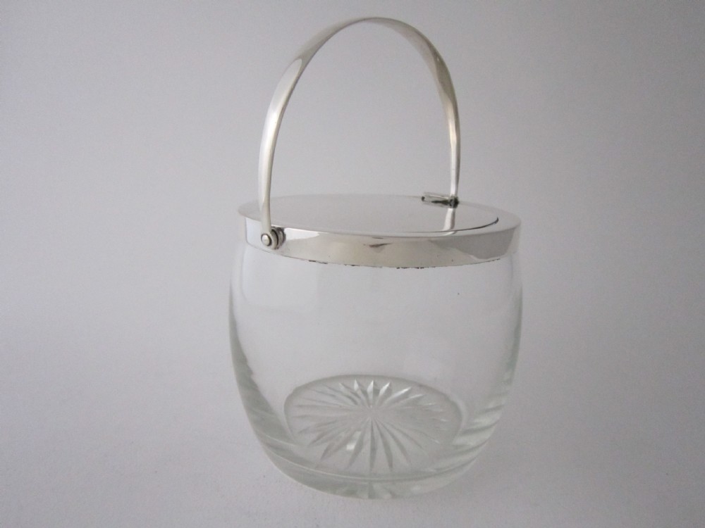 Antique Edwardian Sterling silver and glass biscuit barrel View III