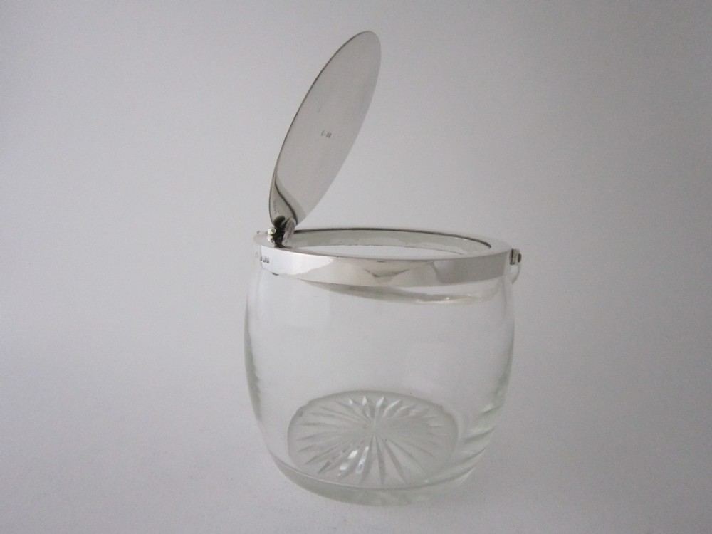 Antique Edwardian Sterling silver and glass biscuit barrel View IV