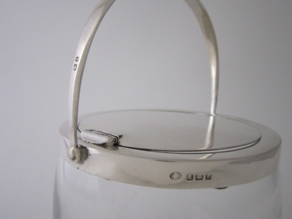 Antique Edwardian Sterling silver and glass biscuit barrel View V