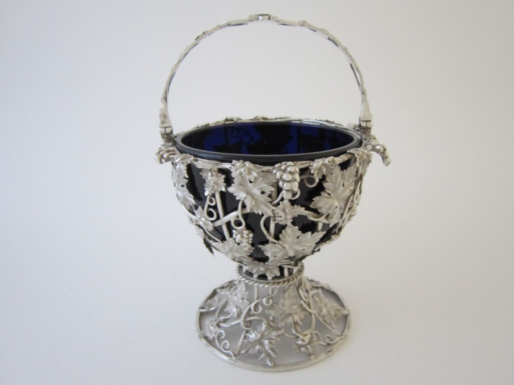 Antique Victorian Sterling silver and glass basket