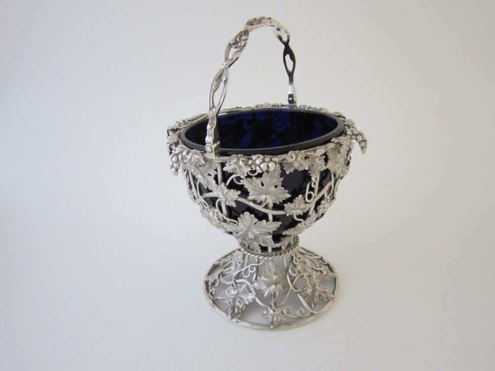 Antique Victorian Sterling silver and glass basket View II