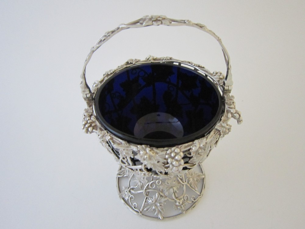Antique Victorian Sterling silver and glass basket View III