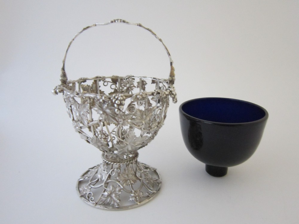 Antique Victorian Sterling silver and glass basket View VI