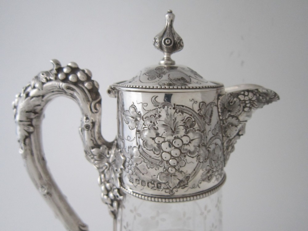 Antique Victorian Sterling silver and etched glass claret jug View IV