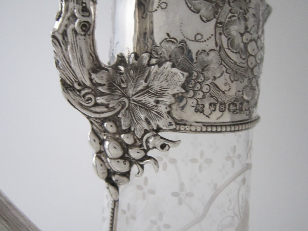 Antique Victorian Sterling silver and etched glass claret jug View V