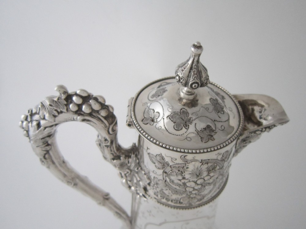 Antique Victorian Sterling silver and etched glass claret jug View VI