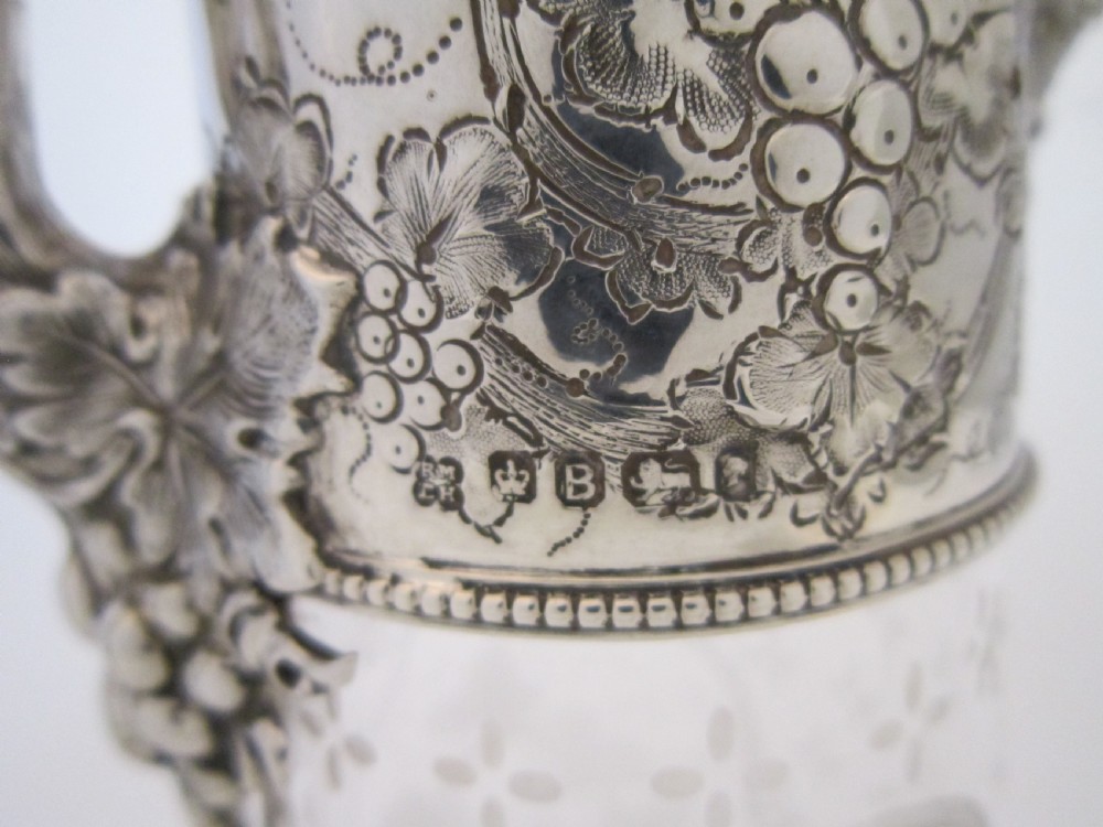 Antique Victorian Sterling silver and etched glass claret jug View VII