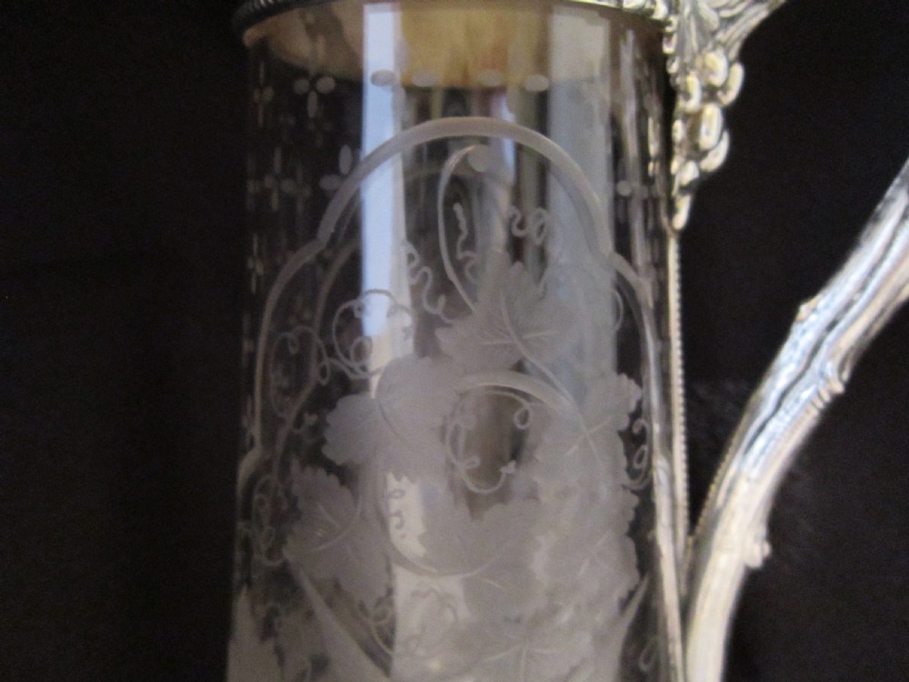Antique Victorian Sterling silver and etched glass claret jug View VIII
