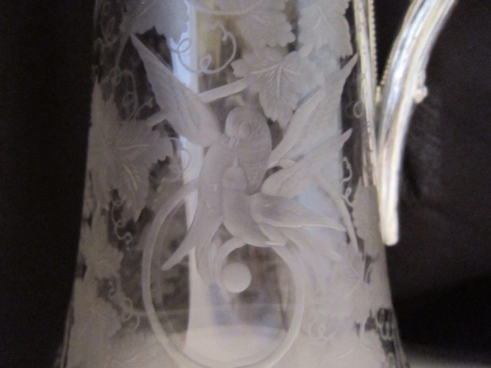Antique Victorian Sterling silver and etched glass claret jug View IX